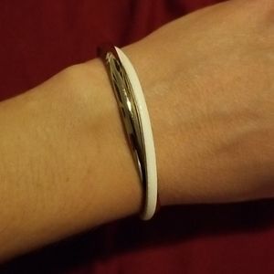 White leather and gold tone bracelet